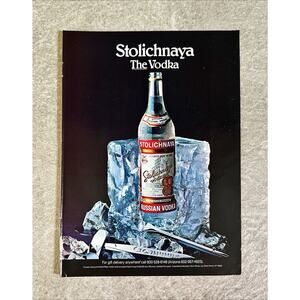 1985 Print Ad Stolichnaya Russian Vodka in Block of Ice Vintage